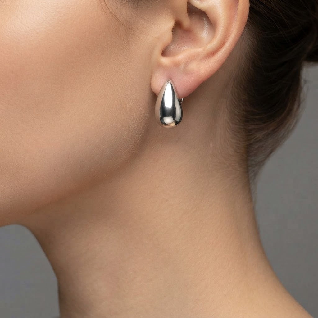 Boucles d'Oreilles Goutte Argentées en Acier Inoxydable