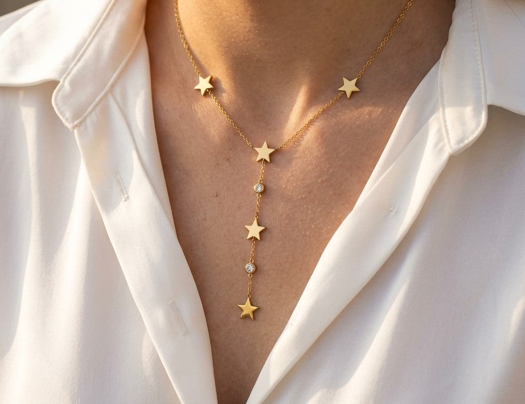 Collier étoilé doré en acier inoxydable