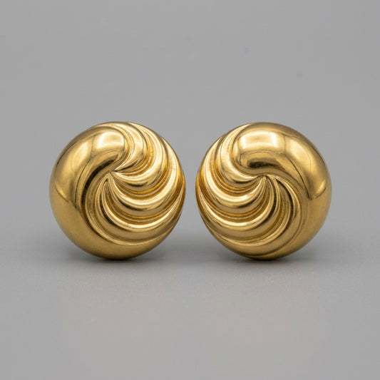 Boucles d’oreilles rondes spirale dorées en acier inoxydable
