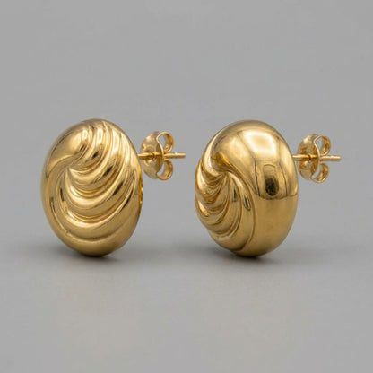 Boucles d’oreilles rondes spirale dorées en acier inoxydable