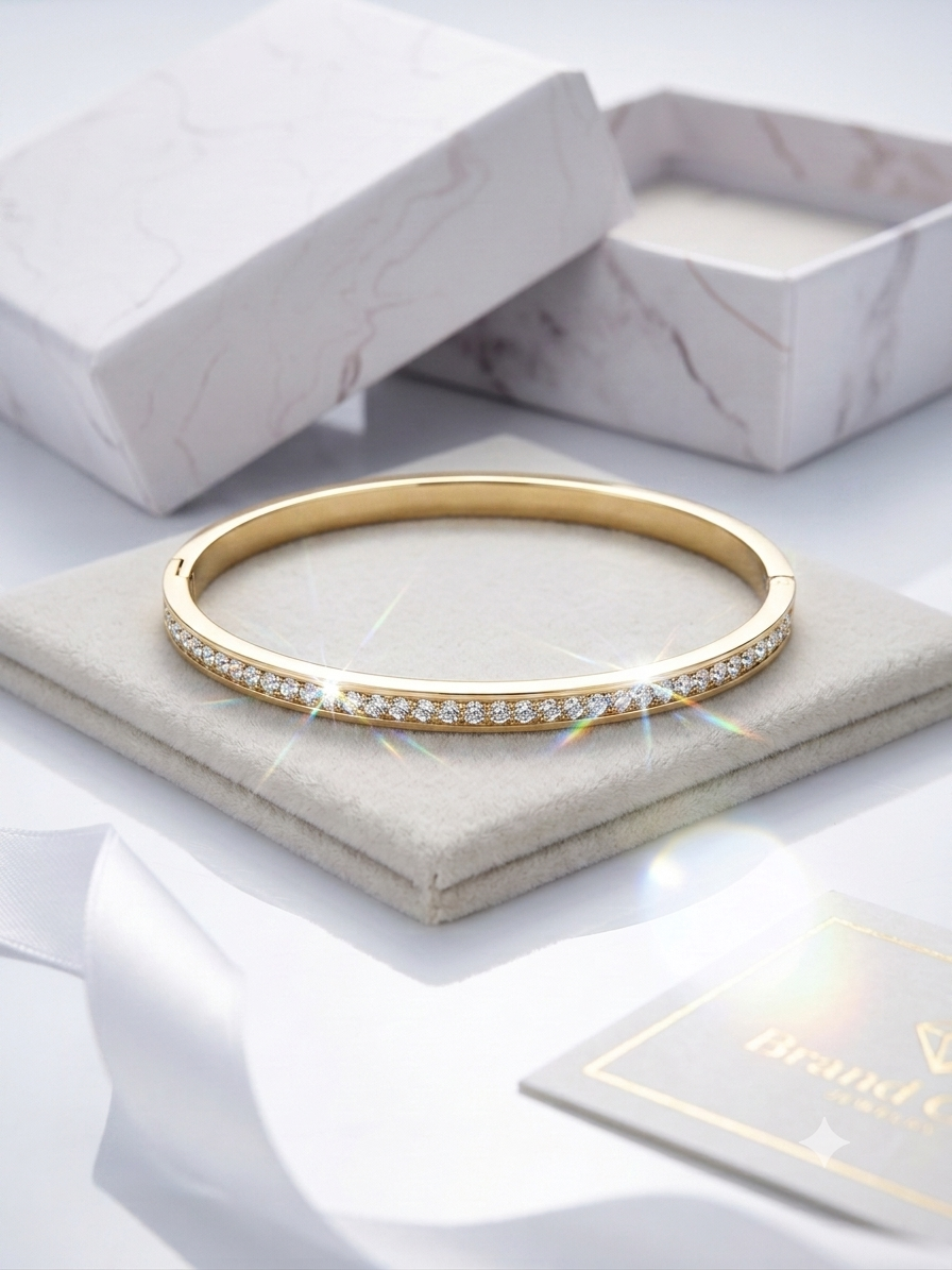 Bracelet Jonc Doré Pavé de Cristaux