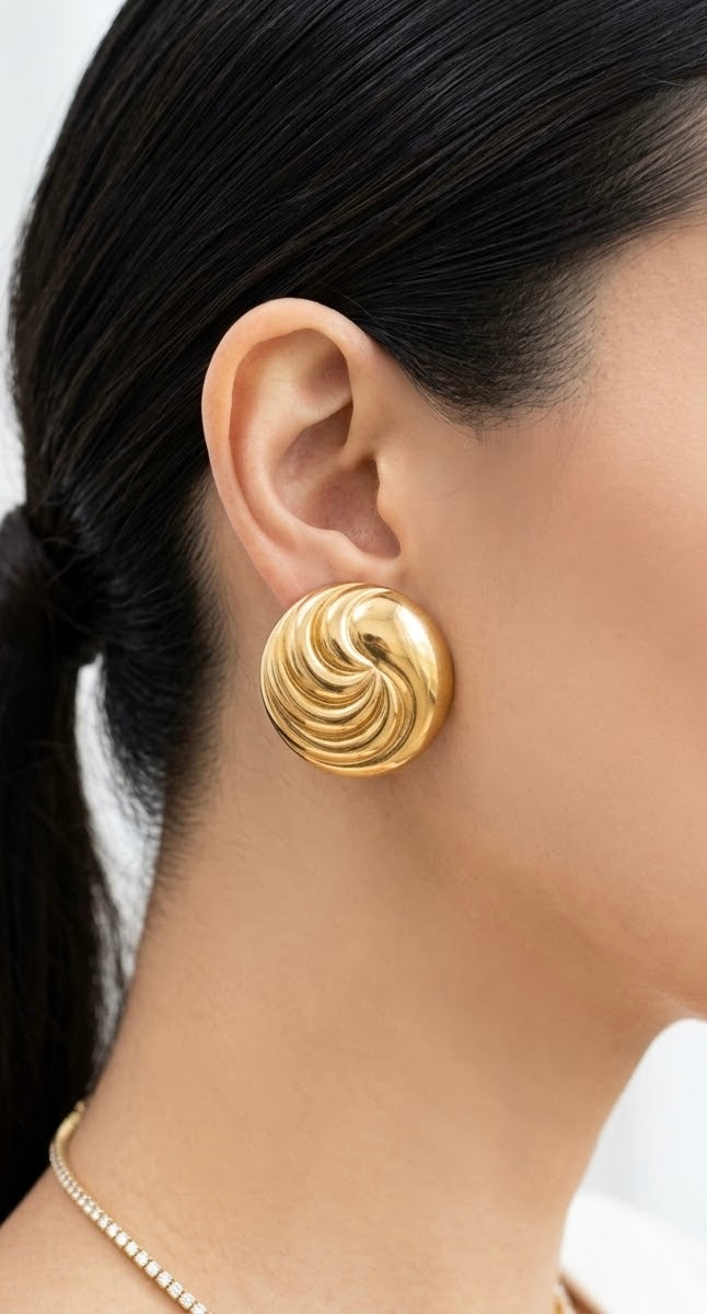 Boucles d’oreilles rondes spirale dorées en acier inoxydable