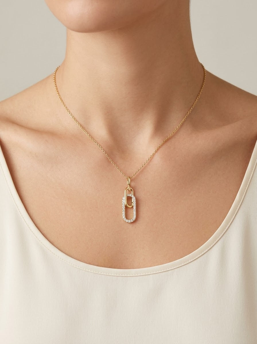 Collier double rang doré en acier inoxydable effet diamant