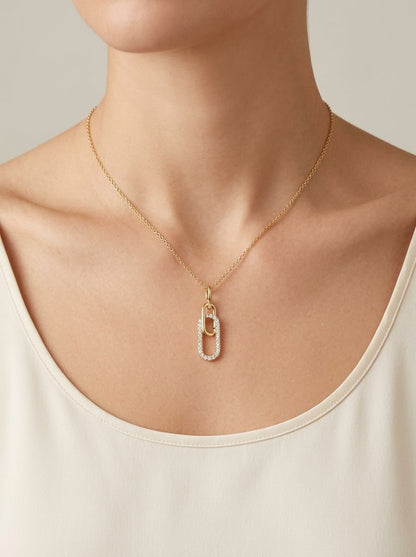 Collier double rang doré en acier inoxydable effet diamant