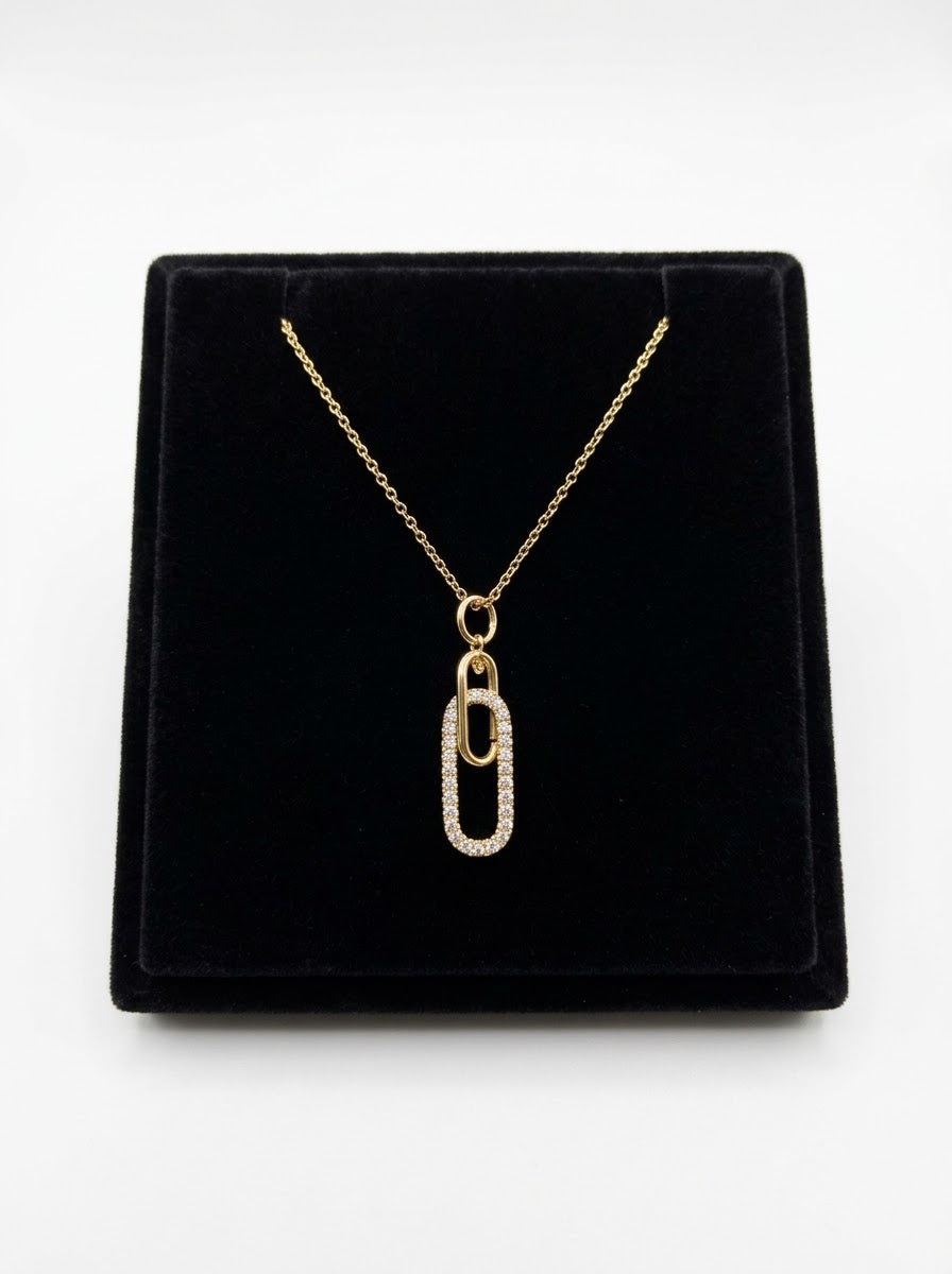 Collier double rang doré en acier inoxydable effet diamant