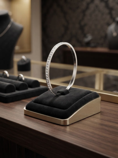 Bracelet Jonc Argenté Pavé de Cristaux en Acier Inoxydable