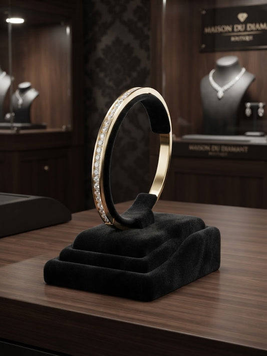Bracelet Jonc Doré Pavé de Cristaux en Acier Inoxydable